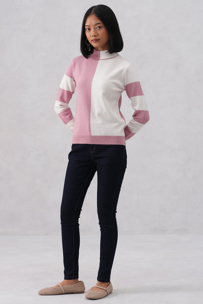 Pink Cream Color-Block Sweater