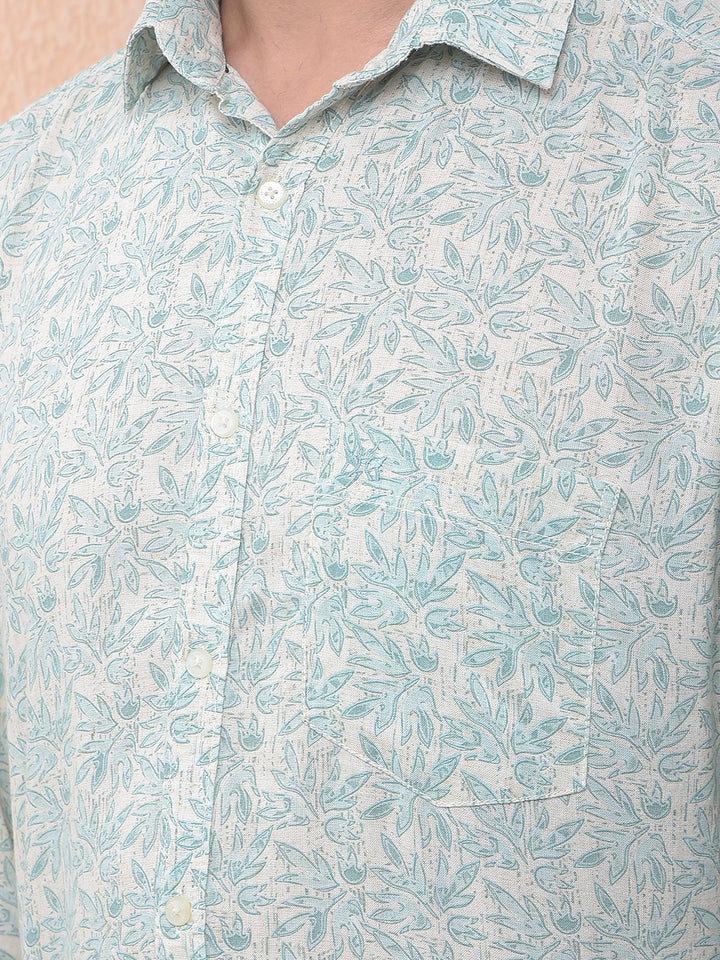 Green Floral Print Linen Shirt