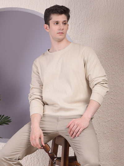 Sleek Beige 100% Cotton Sweatshirt