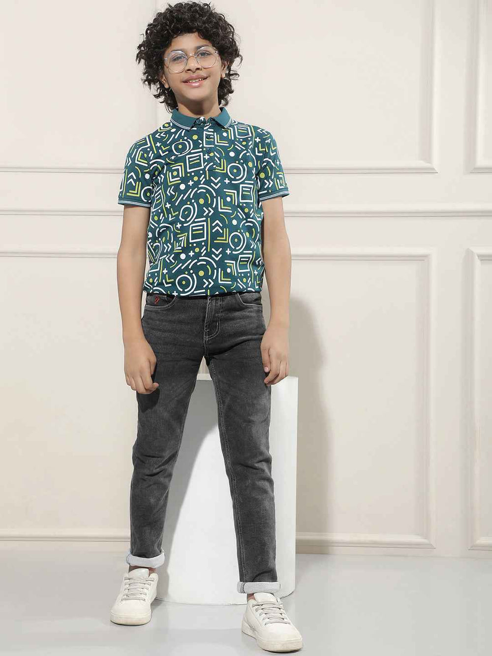 Geometric Print Green Polo T-Shirt