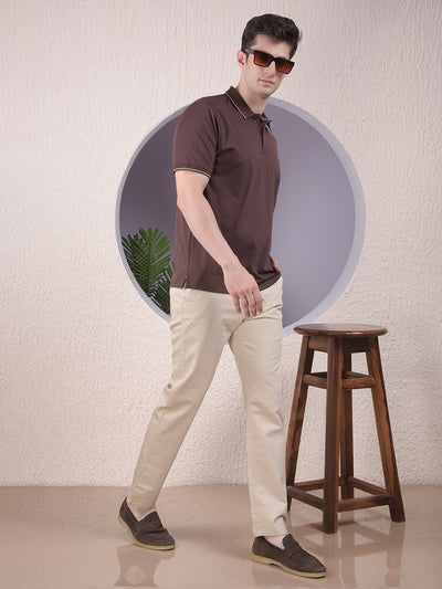 Beige Printed Trousers