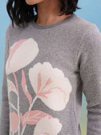 Soft Grey Botanical Pattern Sweater