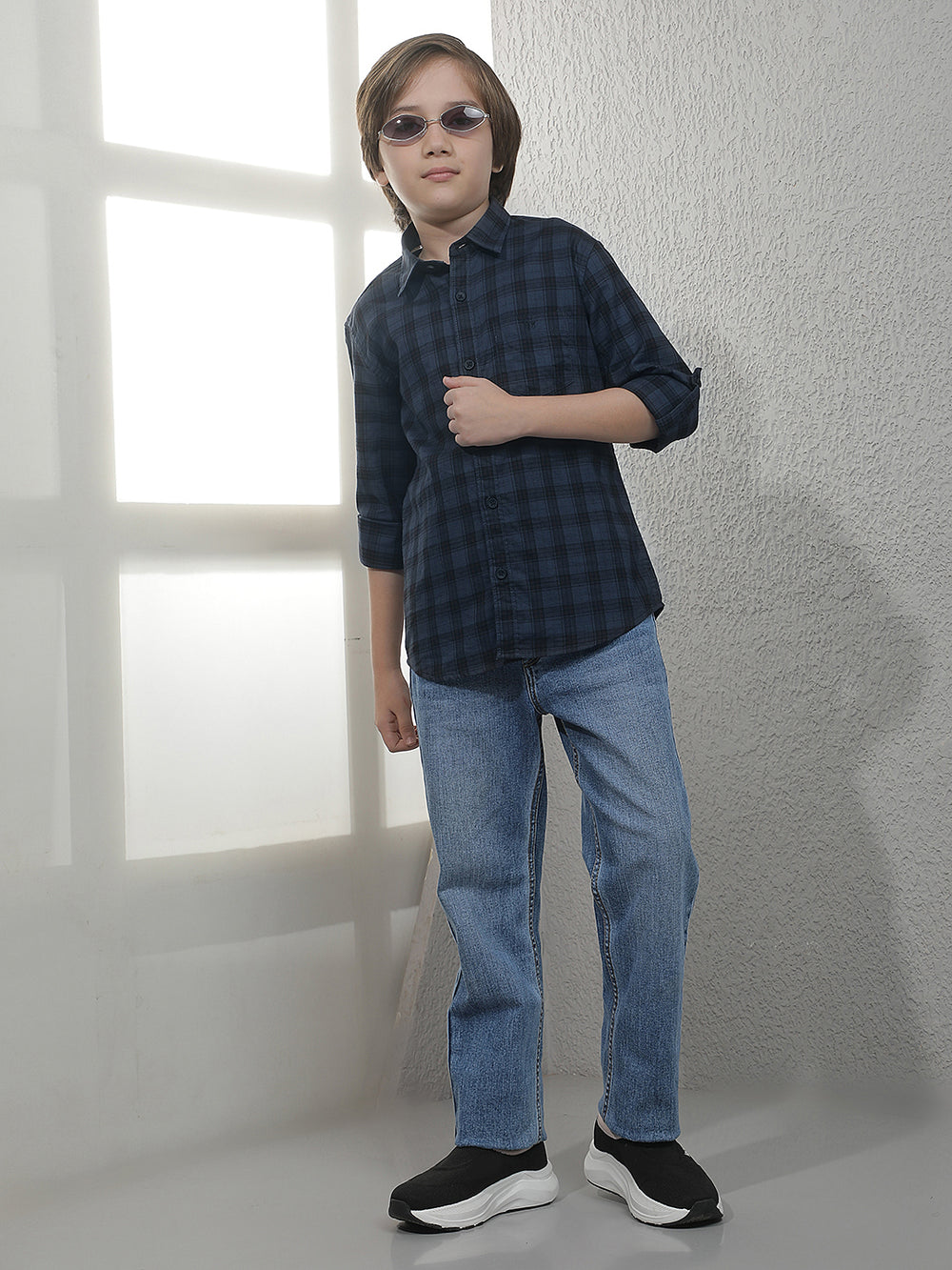 Teal Blue Checked 100% Cotton Shirt