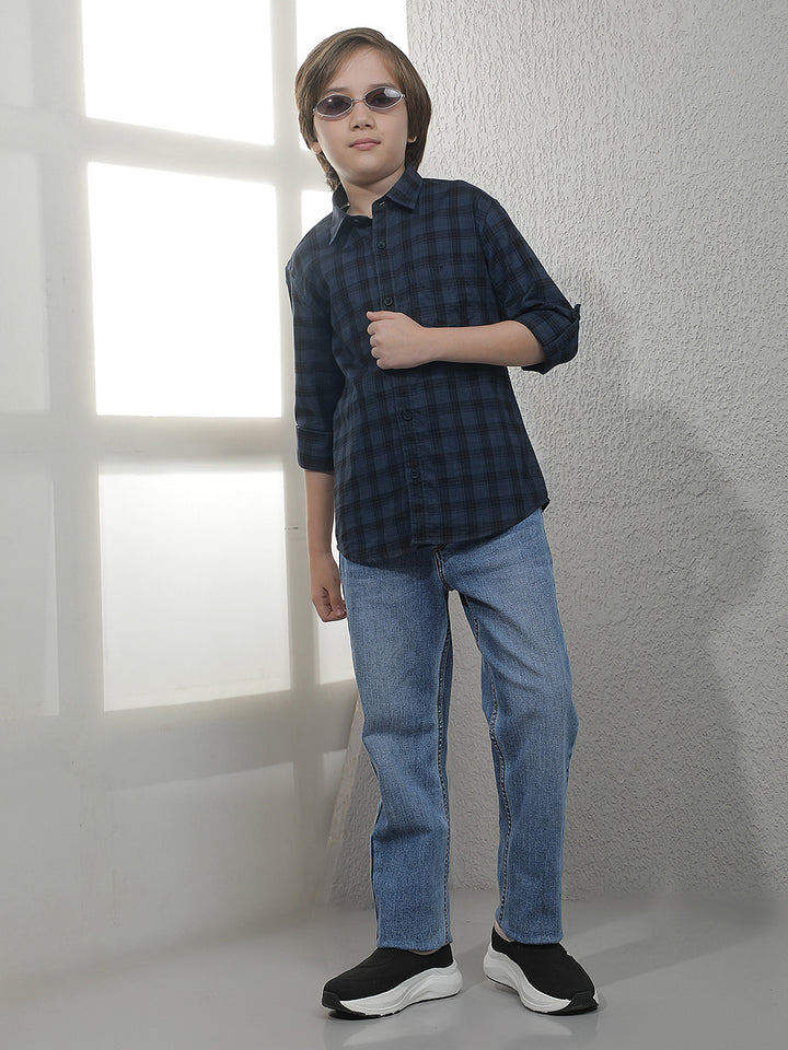 Teal Blue Checked 100% Cotton Shirt