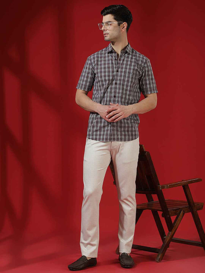 Beige Checked Knitted Trousers