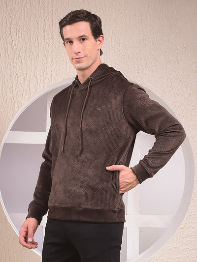 Brown Jacquard Hooded Neck Sweatshirt