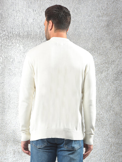 Off White Jacquard 100% Cotton Sweater