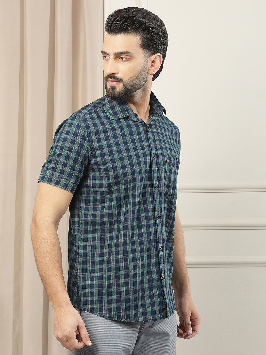 Green Checked 100% Cotton Shirt
