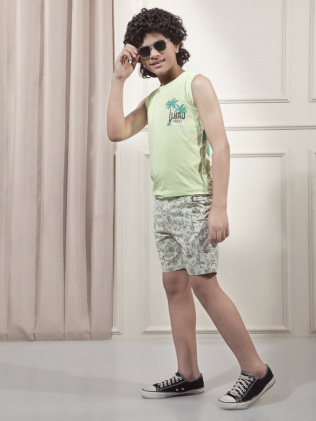 Green 100% Cotton Graphic Printed Shorts