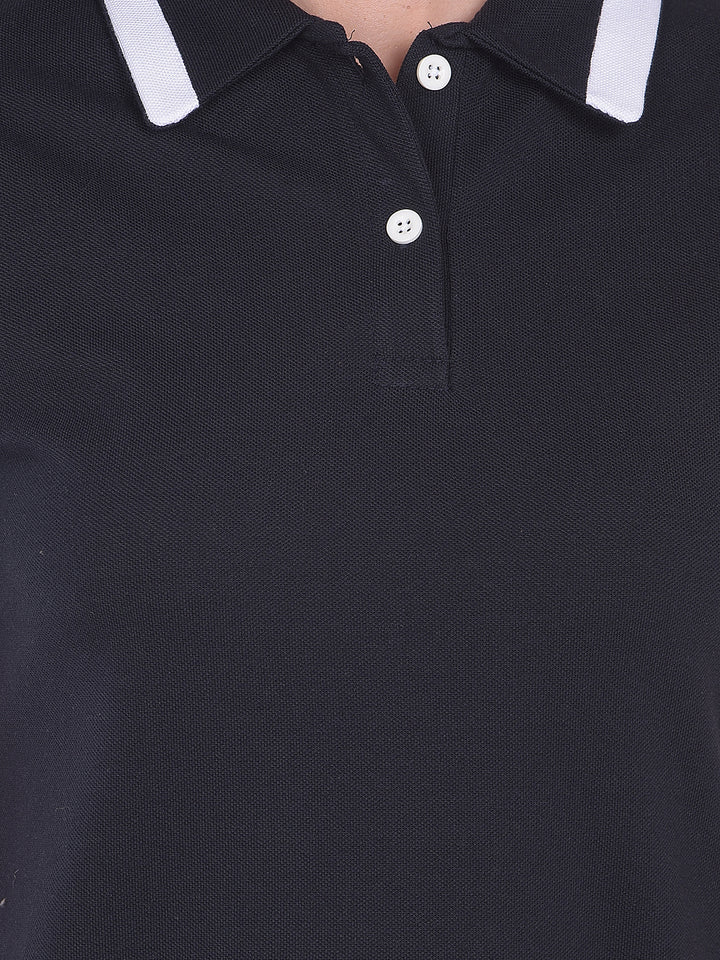 Navy Blue Polo Neck Mini Dress