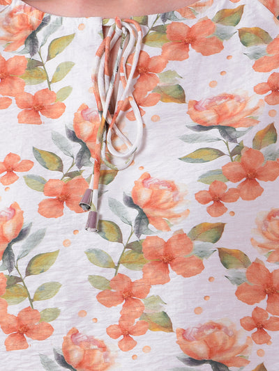 Peach Floral Print Tie-Up Top