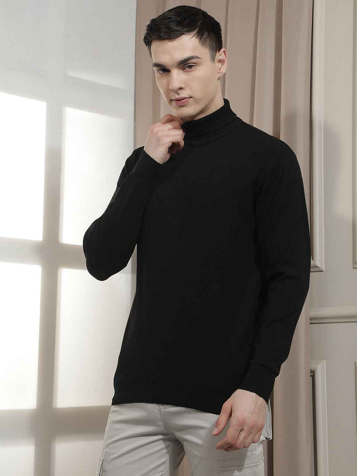 Sleek Black Ribbed Turtle Neck Sweater