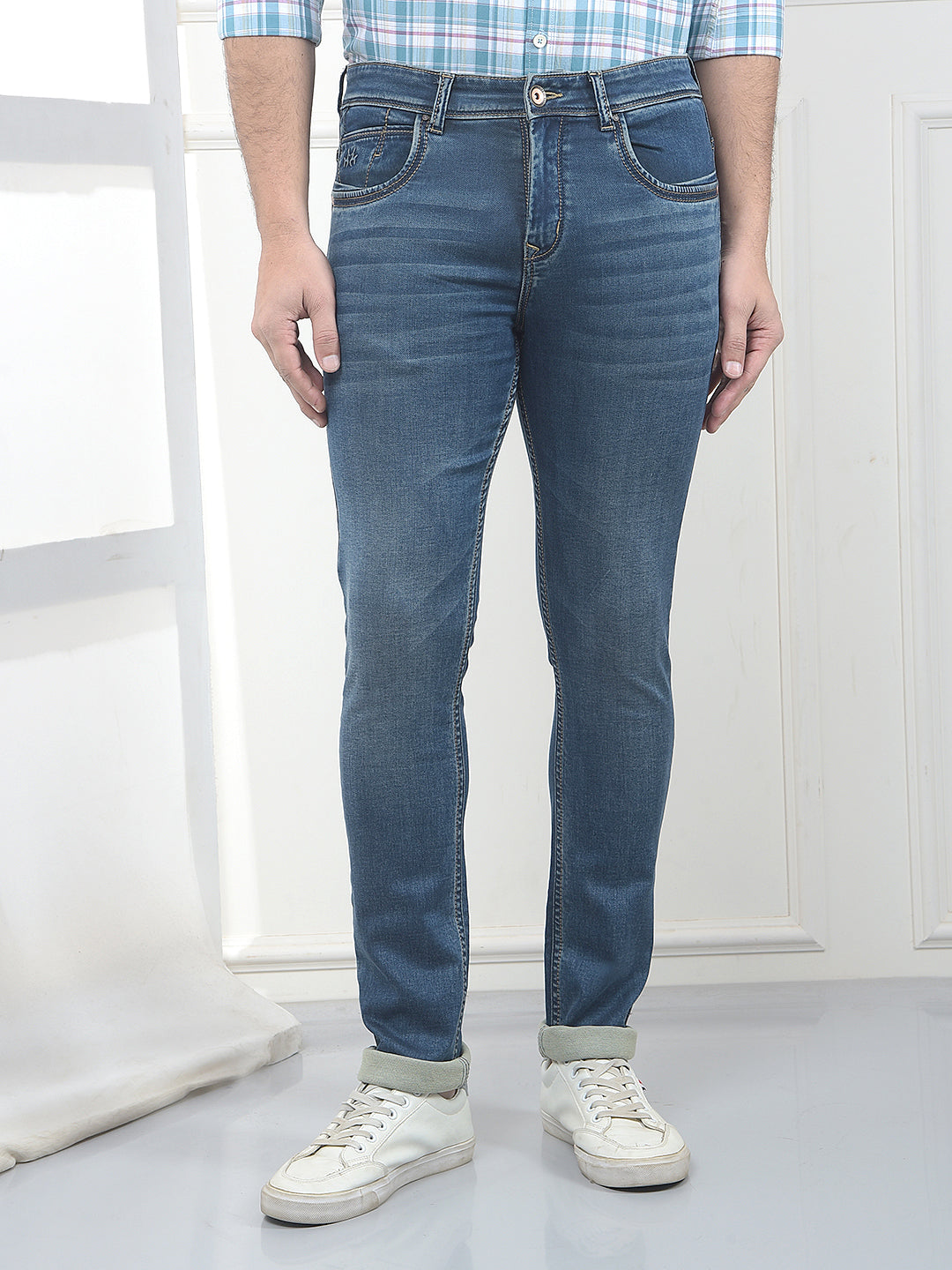 Mid Blue Stretch Straight Jeans
