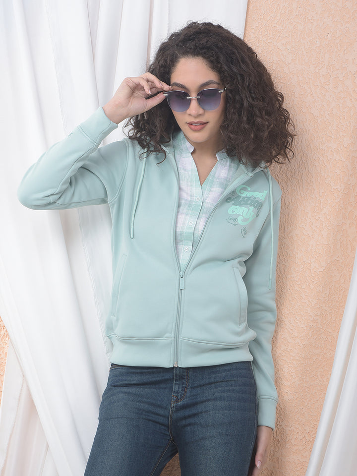 Mint Green Graphic Printed Hooded Sweatshirt