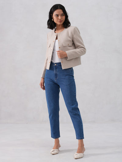 Minimalist Beige Cropped Coat