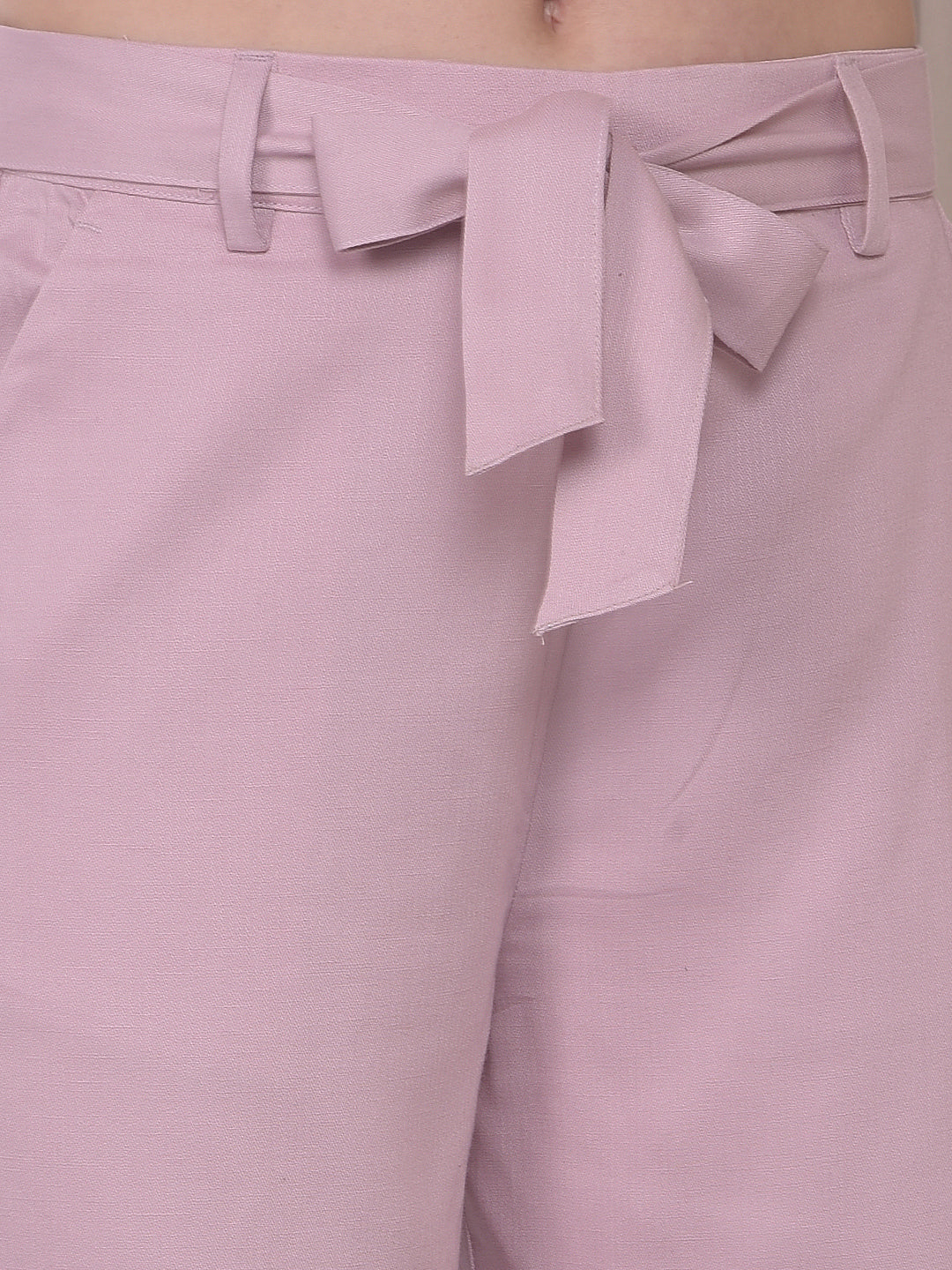 Pink Wide Leg Casual Trousers With Belt