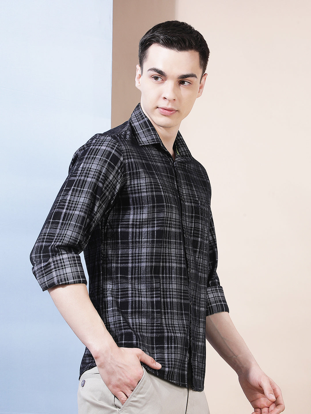 Black Checked 100% Cotton Corduroy Shirt