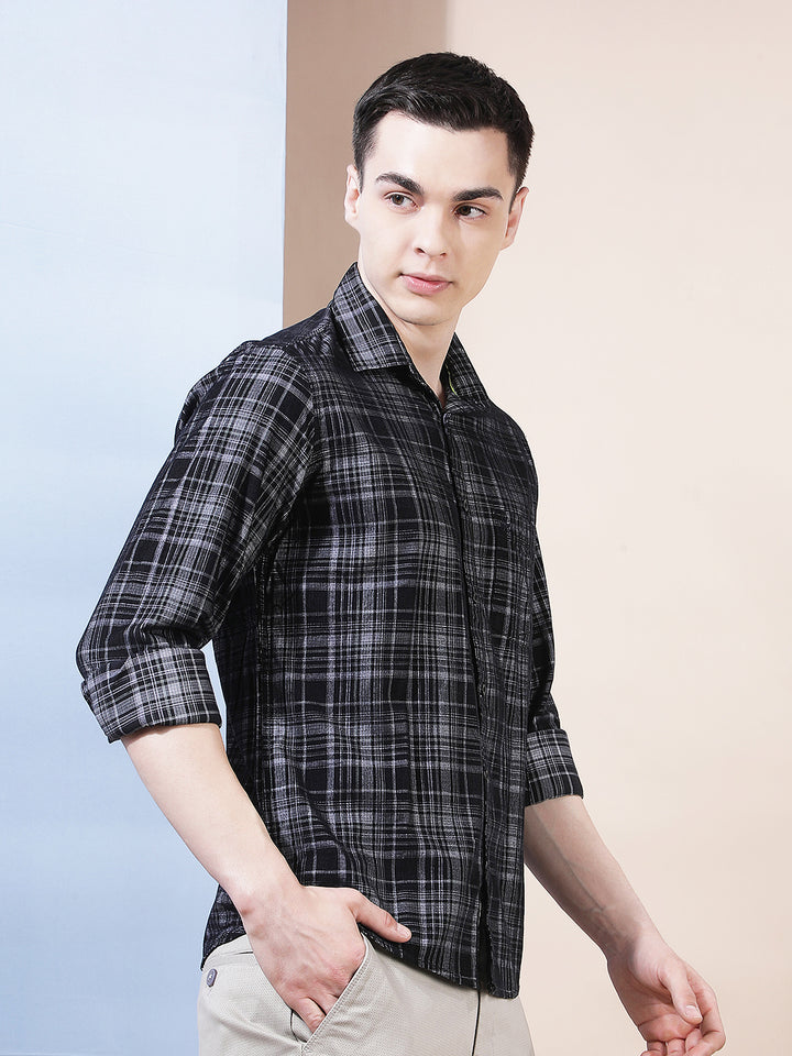 Black Checked 100% Cotton Corduroy Shirt