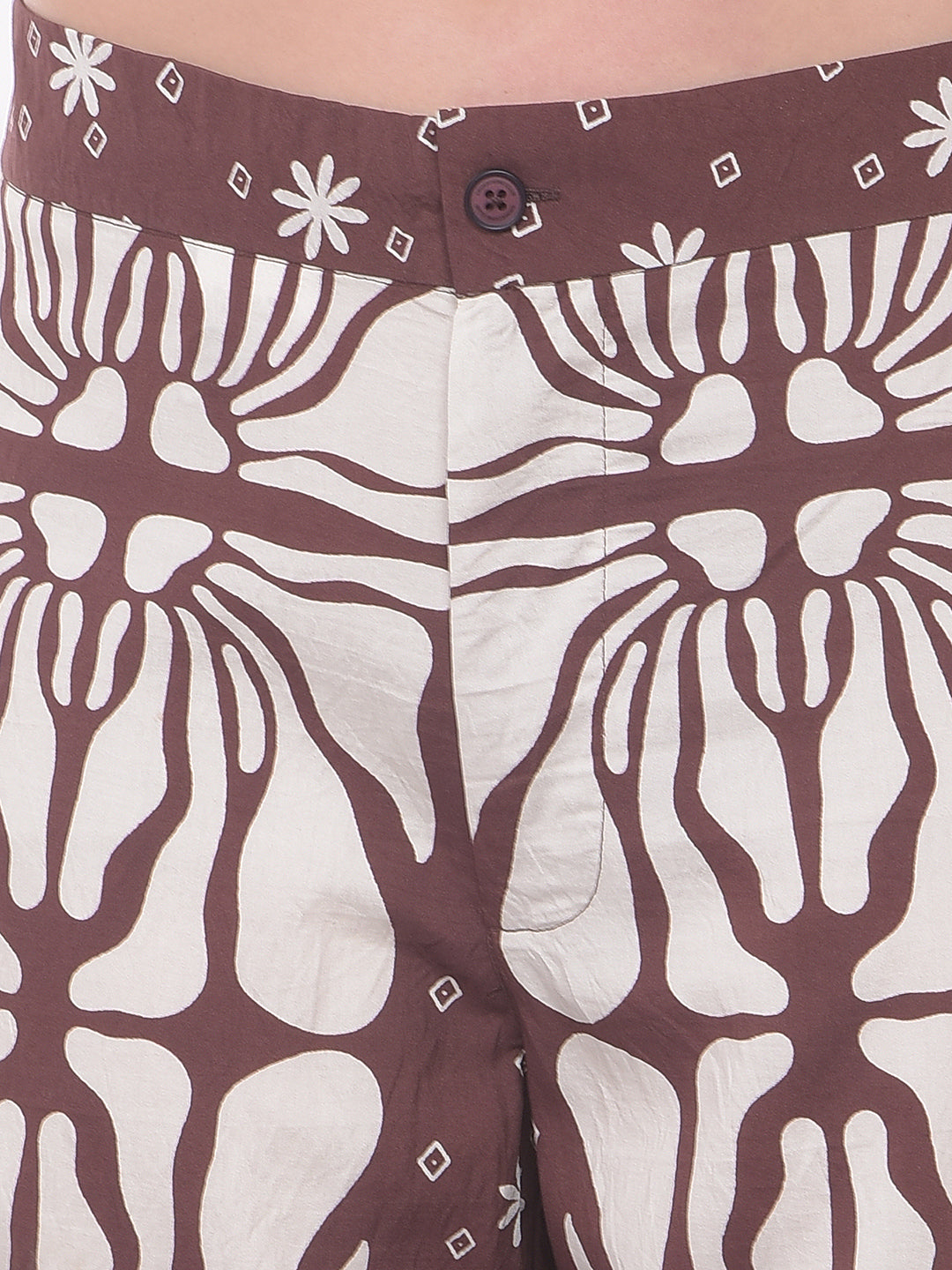 Brown Print Wide Leg Trousers
