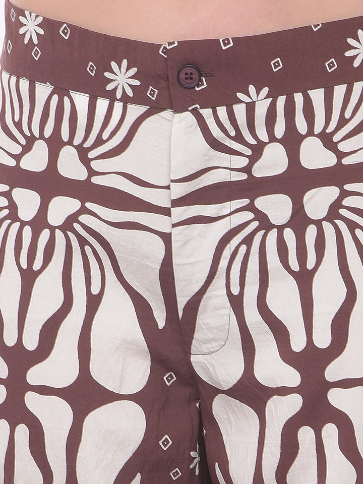 Brown Print Wide Leg Trousers
