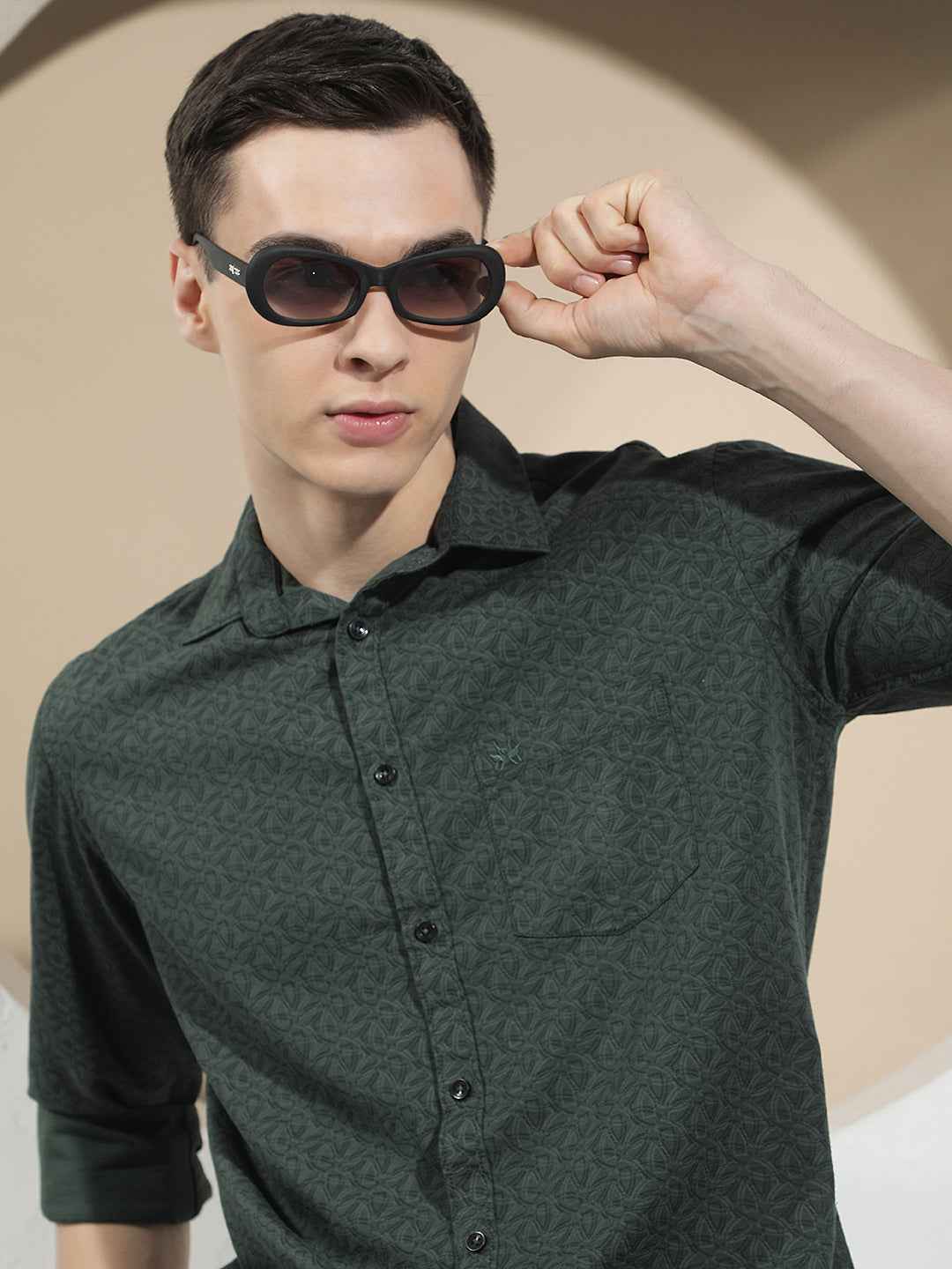 Linen Green Graphic Print Shirt