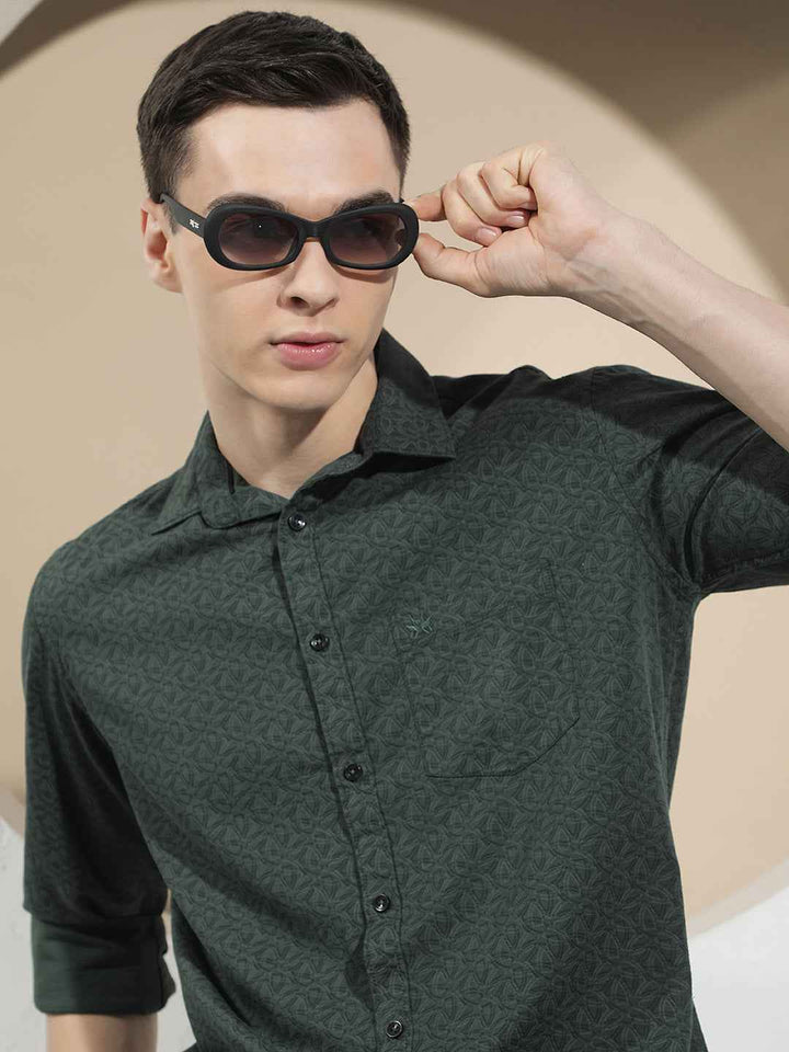 Linen Green Graphic Print Shirt