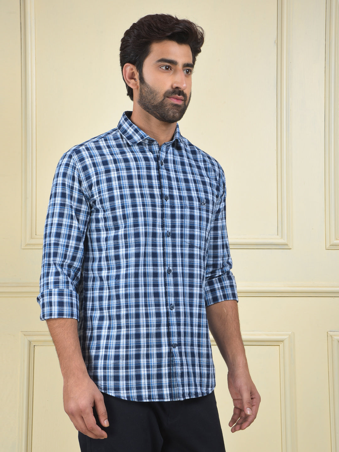 Navy Blue Checked 100% Cotton Shirt