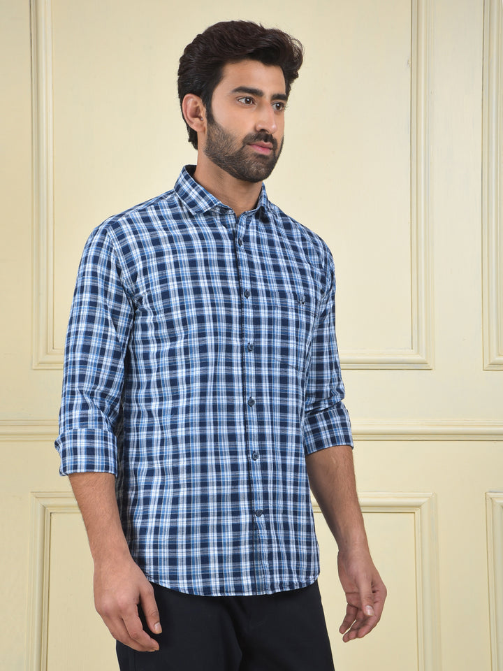 Navy Blue Checked 100% Cotton Shirt