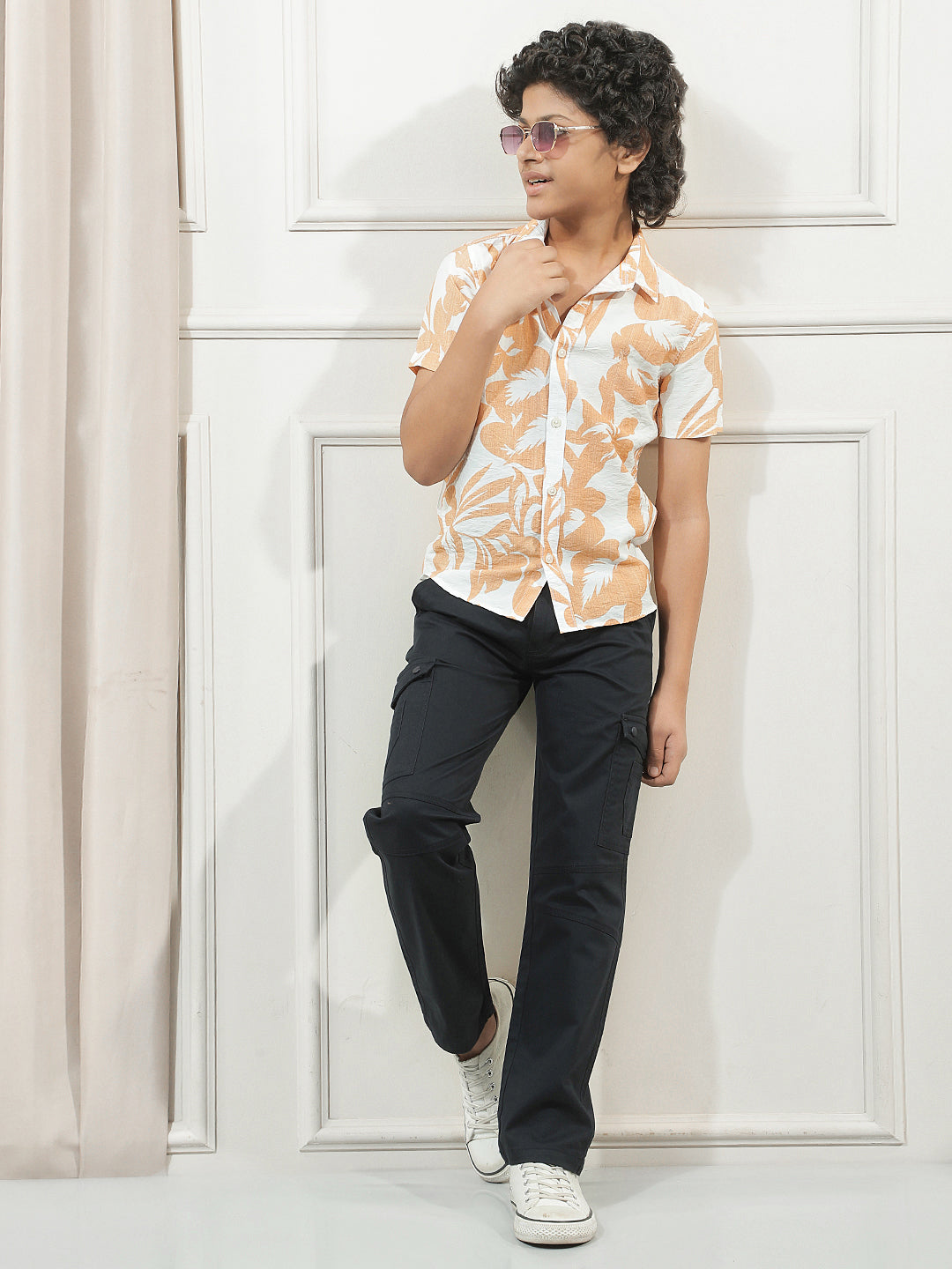 Orange Floral Print Shirt