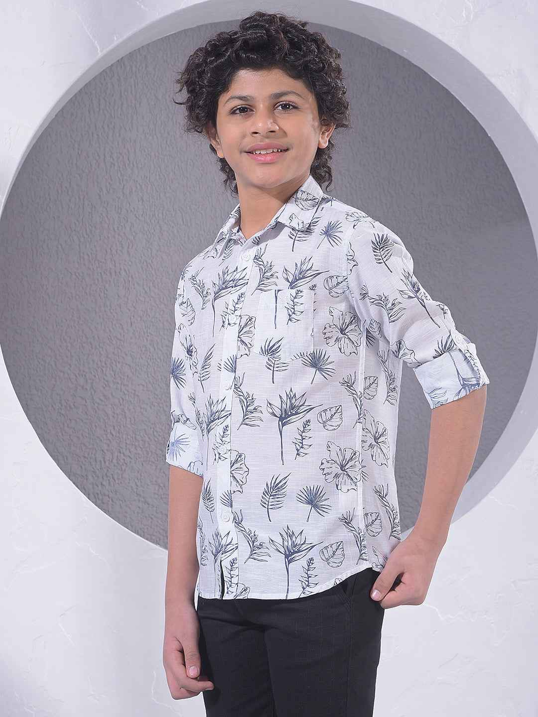 White Floral Print Shirt