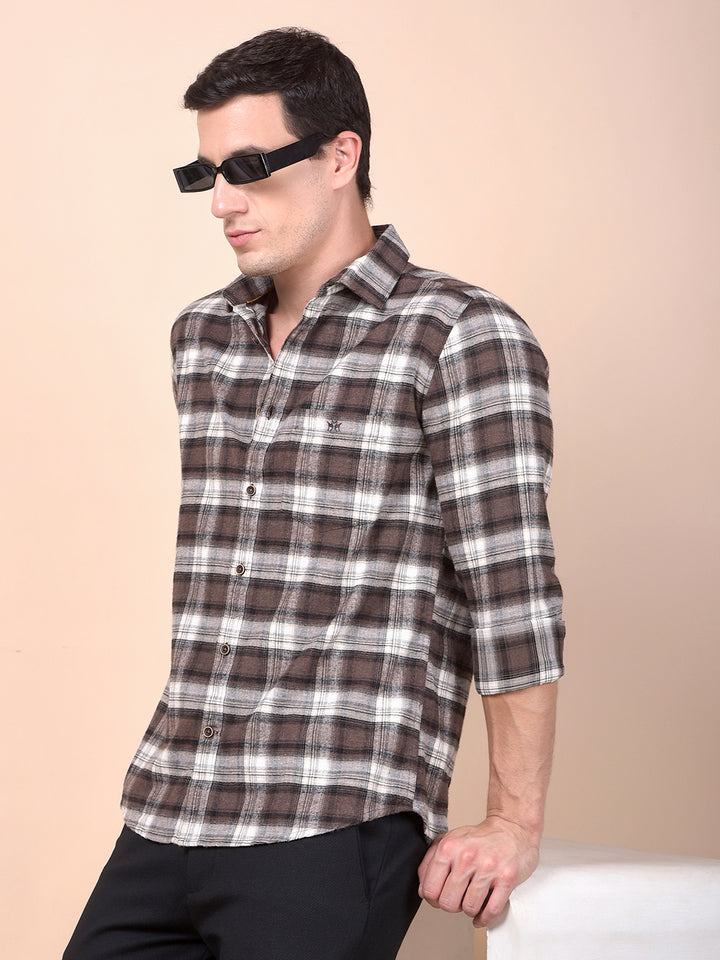 Brown Checked 100% Cotton Shirt