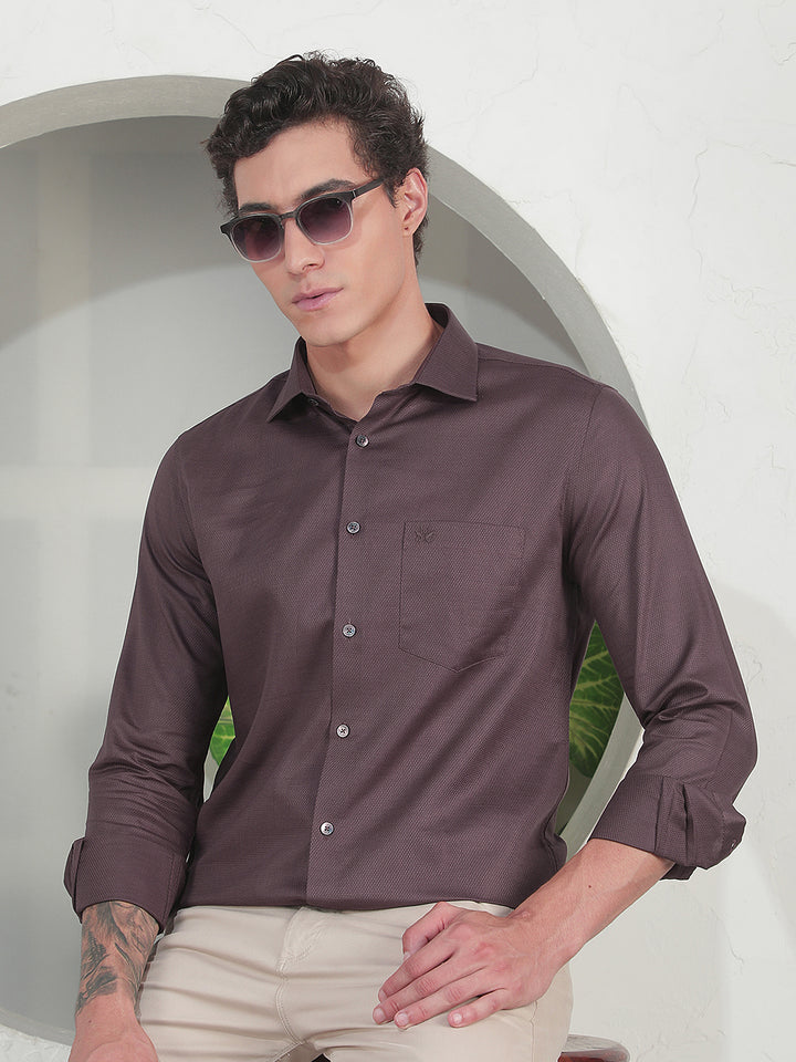 Relaxed Mocha Brown Jacquard Shirt