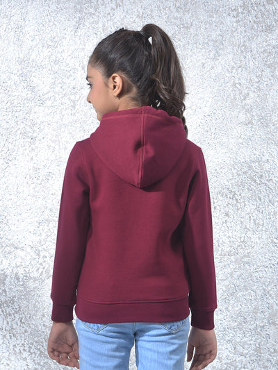 Wine Graphic Print Hooded Neck Knitted Sweatshirt