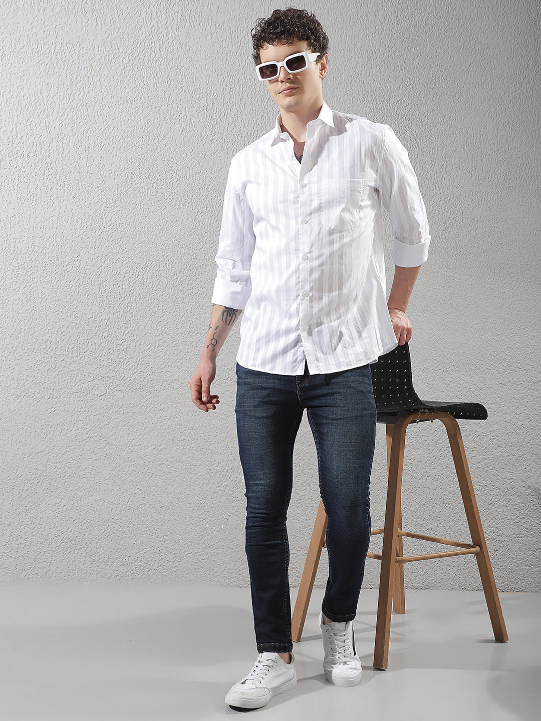 White Vertical Stripes Shirt