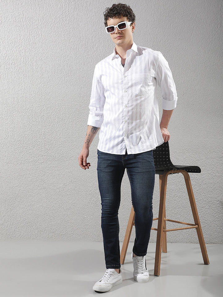 White Vertical Stripes Shirt