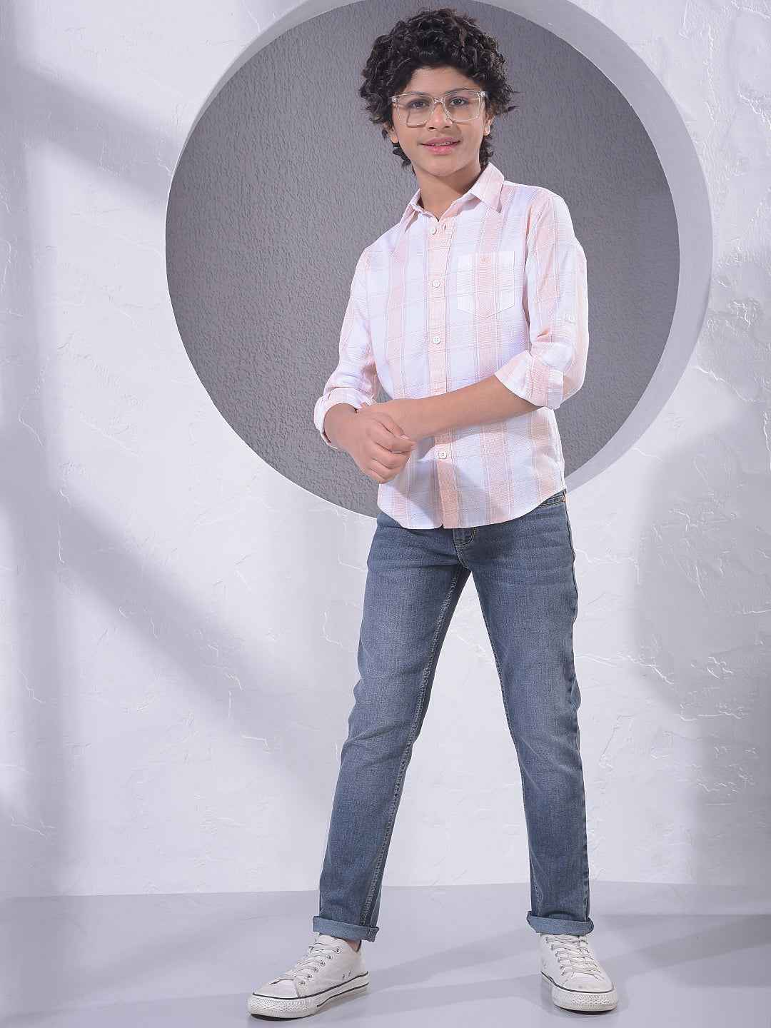 Peach Checked 100% Cotton Shirt