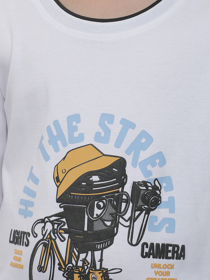 White Graphic Print 100% Cotton T-Shirt