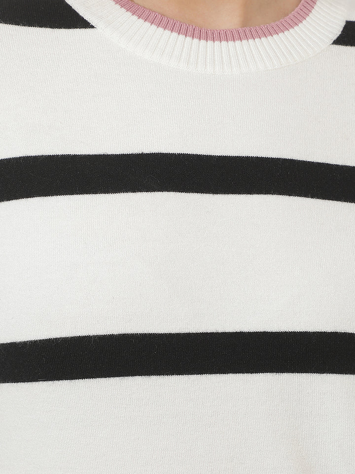 White Horizontal Stripes Sweater