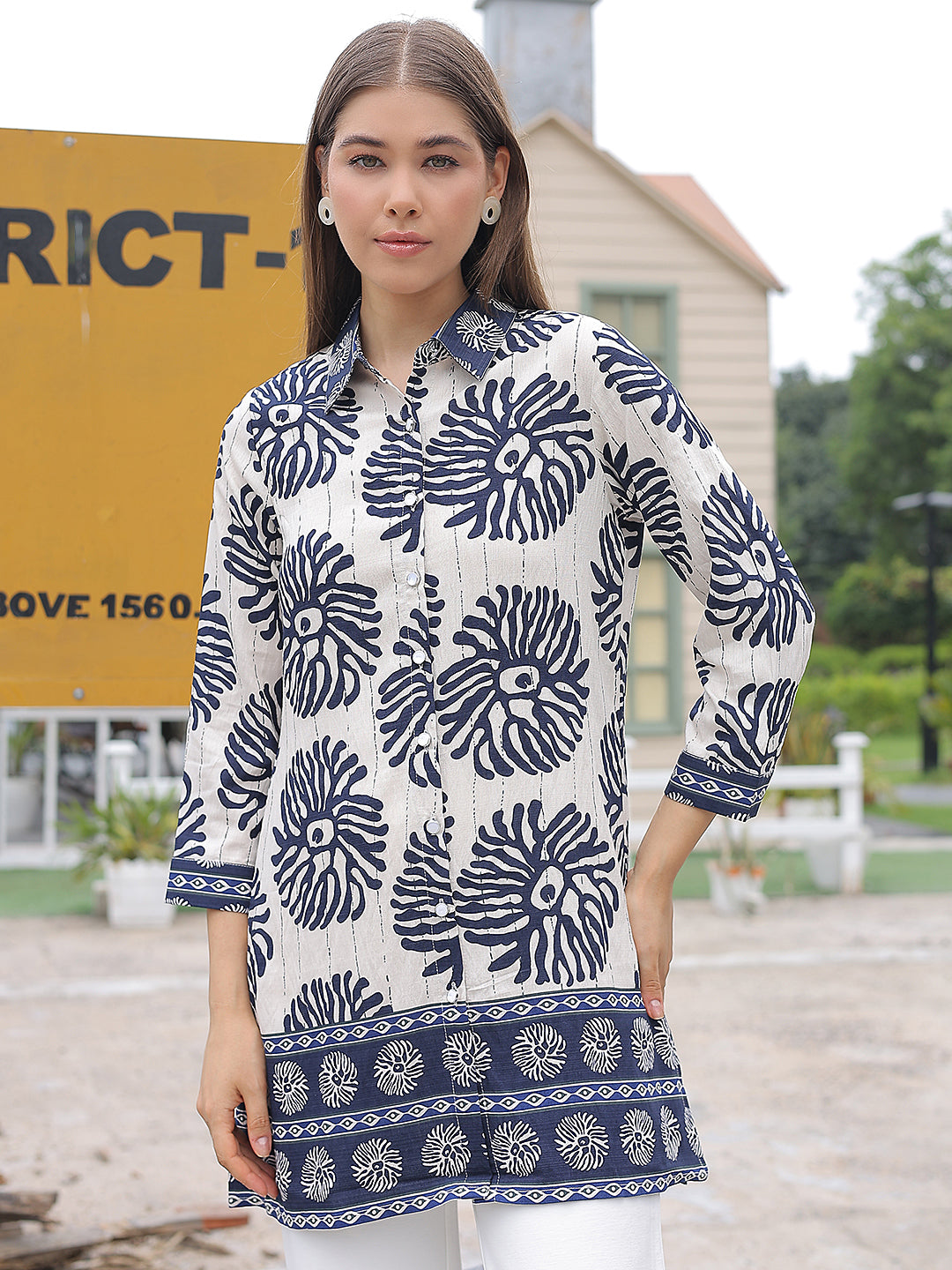 Navy Blue Floral Print Top