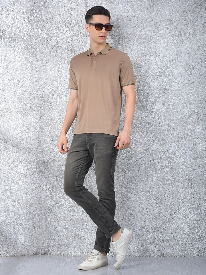Beige Polo-Neck T-Shirt