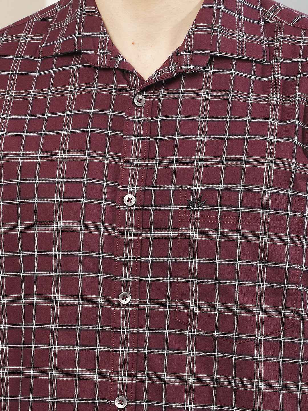 100% Cotton Maroon Checked Shirt
