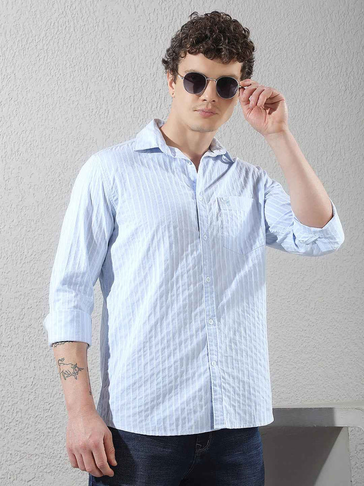 Sky Blue Vertical Stripes Shirt