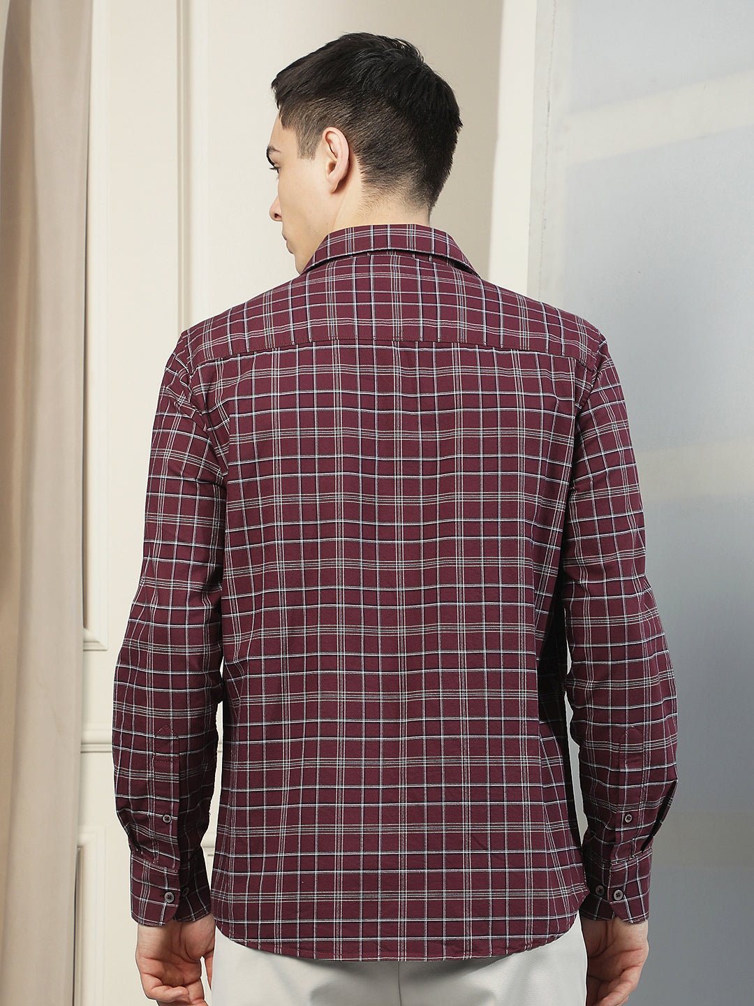 100% Cotton Maroon Checked Shirt