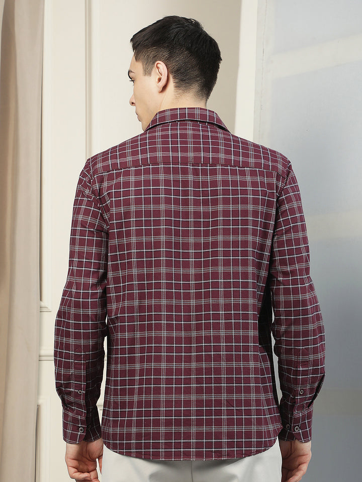 100% Cotton Maroon Checked Shirt