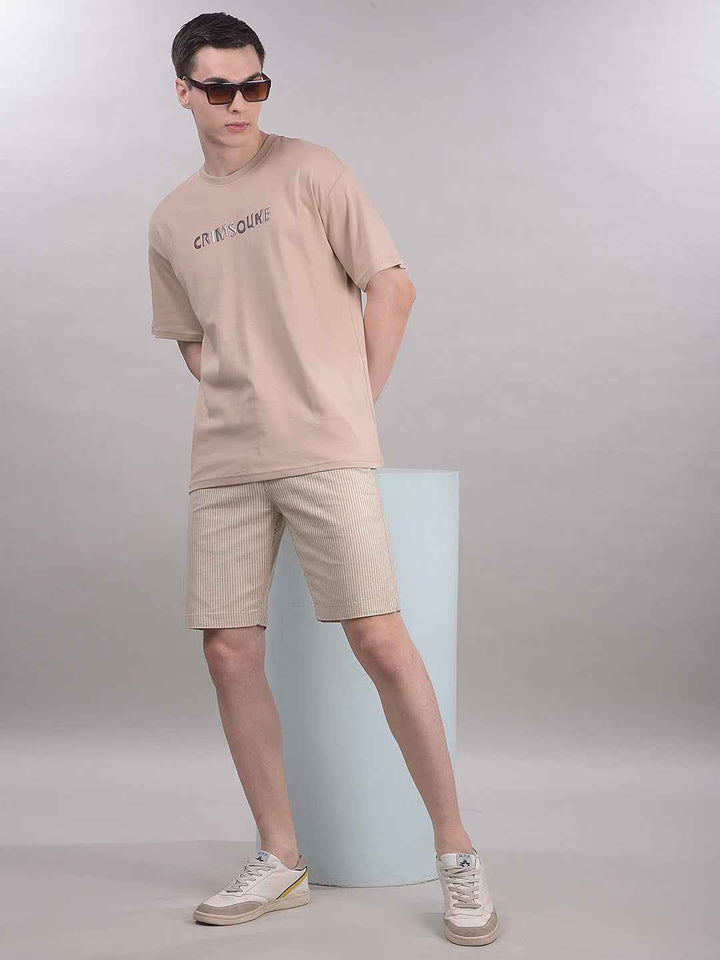 UrbanPin Vertical Beige Striped Shorts