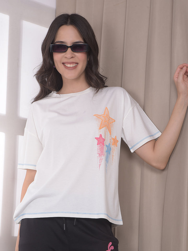 White Graphic Print Oversized T-Shirt