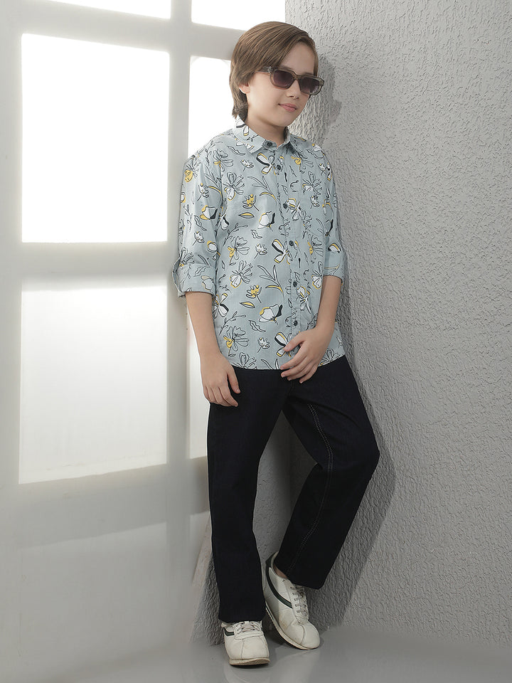 Grey Graphic Print 100% Cotton Shirt