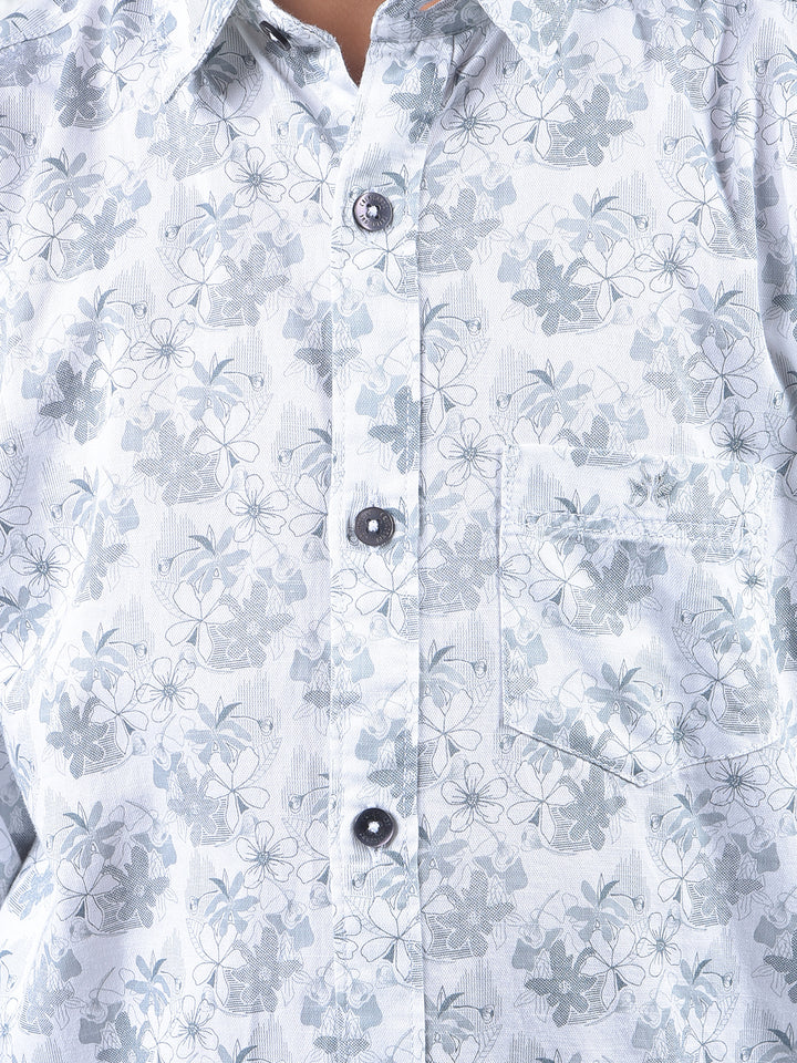 Grey Floral Print 100% Cotton Shirt-Boys Shirts-Crimsoune Club