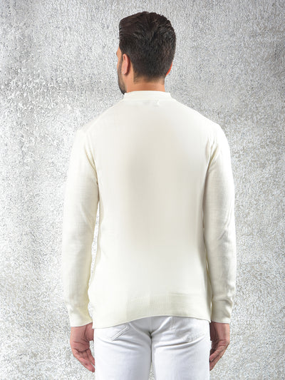 Off White High-Neck Knitted Sweater