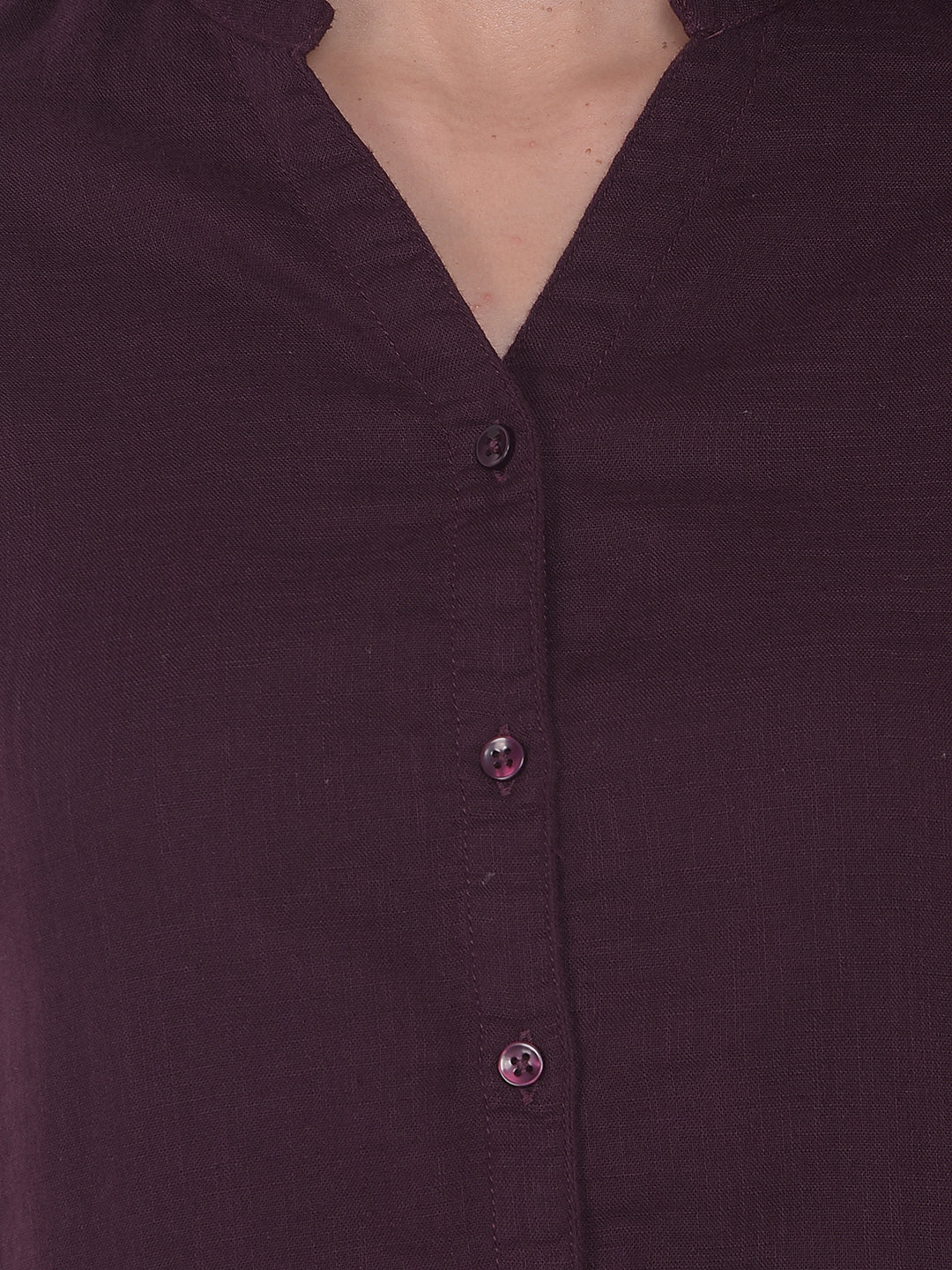 Wine V-Neck 100% Cotton Shirt